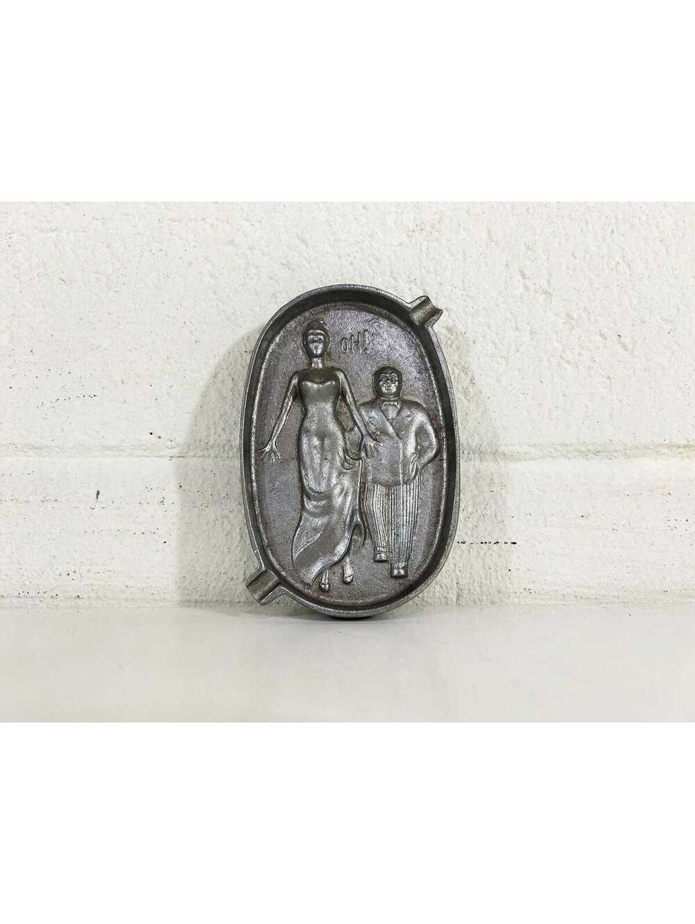 Vintage Risque Ashtray Aluminum Tobacco Smoking Naughty Gift Bachelor 1950s